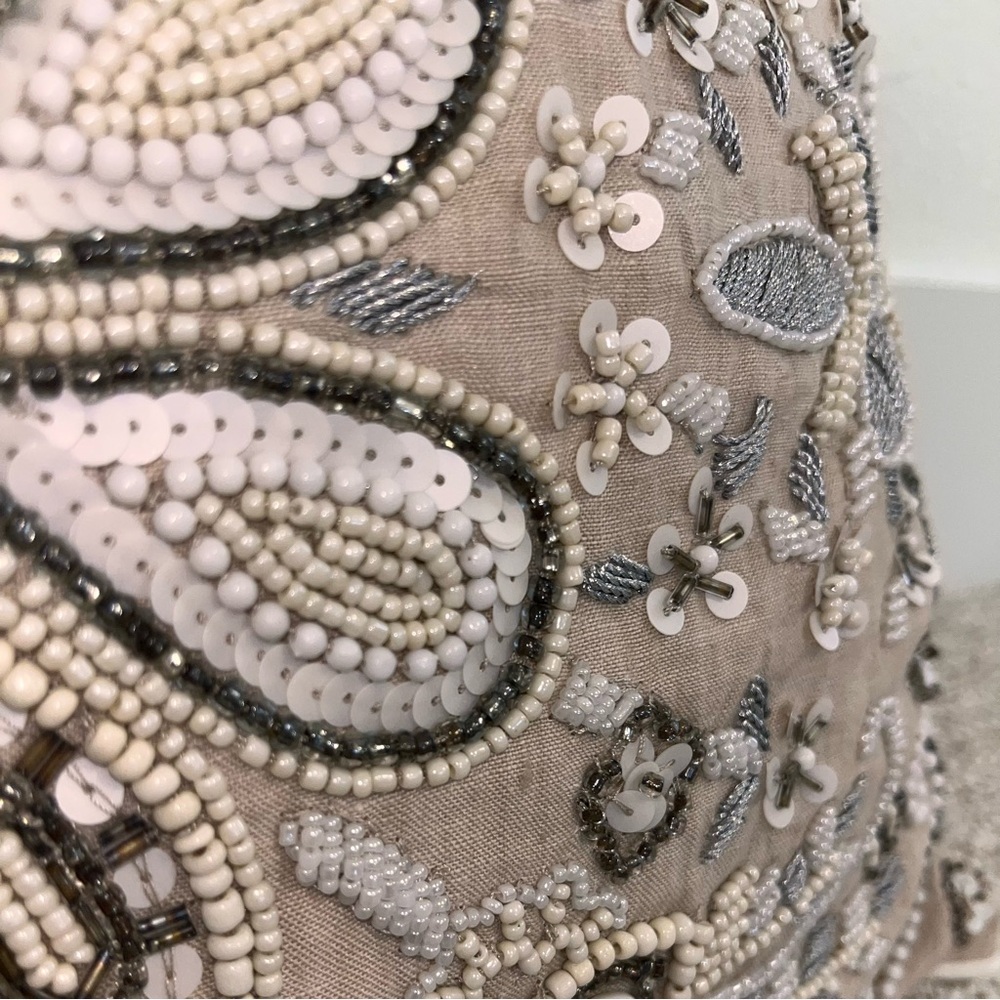 NOBLE EXCELLENCE® Two Embroidered Jeweled Tan Cream & Silver Decorative Pillows - Picture 10 of 15